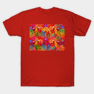 Southwest Sunny Garden Flowers - Red Pink Orange T-Shirt